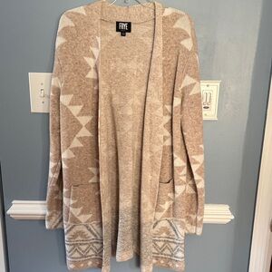 Frye Women's Tan and Cream long Cardigan with pockets - L